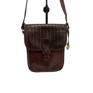 Brahmin Brown Leather Crossbody Shoulder Bag Purse Woven Flap Made in USA